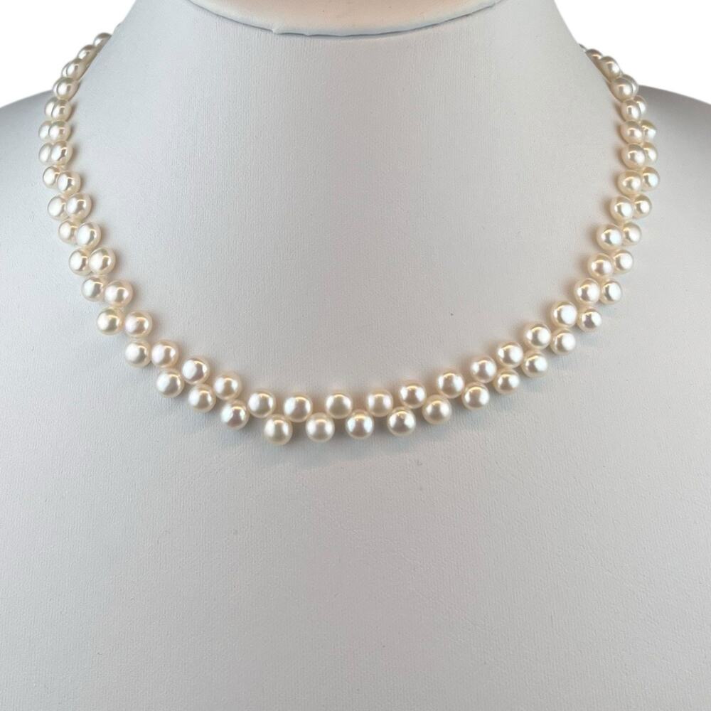 White Real Pearl Beaded Sterling Silver Necklace 17-19"